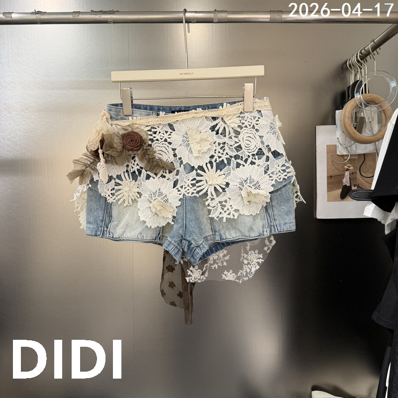 欧洲站2026夏季新款时尚花瓣蕾丝牛仔短裤女高级感辣妹热裤7883