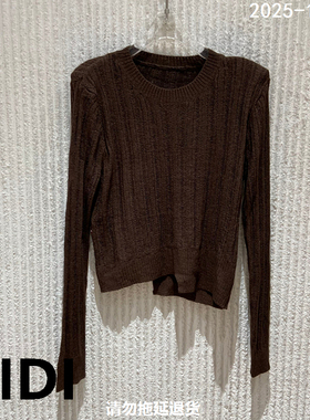欧洲站2025秋冬季新款圆领纯色长袖针织衫女短款套头毛衣06168H4