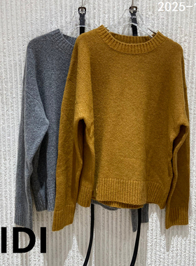 欧洲站2025冬季新款PH23圆领纯色腰带收腰羊毛混纺针织衫女59335