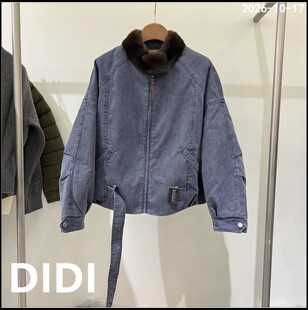 欧洲站2026冬季新款水貂毛领牛仔鹅绒服女短款腰带保暖外套26562