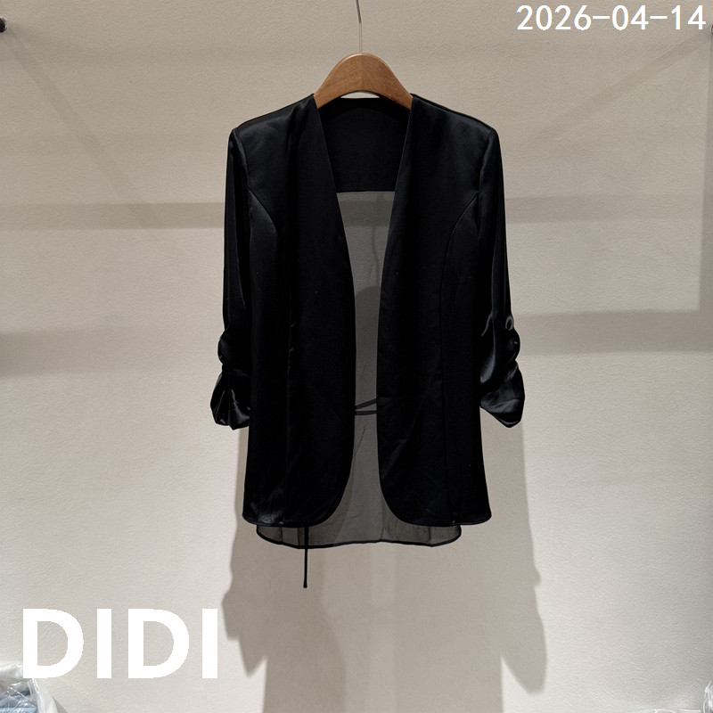 欧洲站2026夏季新款时尚百搭七分袖V领系带气质西装外套女款1315