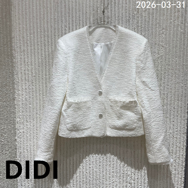 欧洲站2026早夏新款V领纽扣双口袋花边长袖短外套女夹克010705