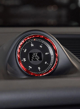 适用于保时捷卡宴Macan红色碳纤维时钟装饰圈贴汽车内饰改装配件