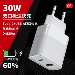 PD30W极速闪充手机充电器typeC口欧洲法国瑞士美国多功能转换插头