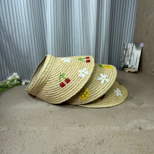 元气少女水果刺绣看到草帽女夏季手工拉菲草防晒遮阳出游太阳帽子