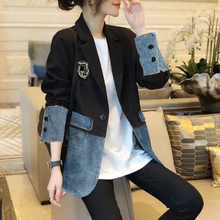 欧洲站牛仔拼接西装外套女2025春季新款韩版小个子大码西服上衣女