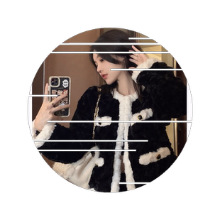 小香风黑色羊羔毛绒外套女春秋冬季高级设计感小众炸街毛茸茸上衣