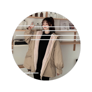 加绒加厚连帽外套女韩版宽松2026新款秋冬保暖学生派克服百搭上衣