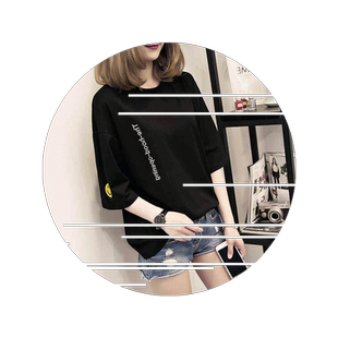 含棉宽松大码T恤女半袖短袖韩版女装学生刺绣打底衫显瘦百搭笑脸