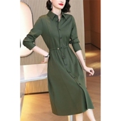 高端气质收腰显瘦中长款 大码 裙子潮 连衣裙春秋季 2025新款 女装 衬衫