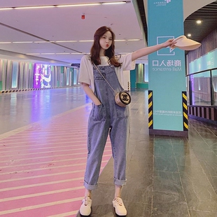 小个子春秋网红森女系韩版宽松潮牛仔裤女九分牛仔新款背带裤2026