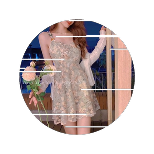 超仙夏季绿色碎花吊带连衣裙蕾丝设计感甜美温柔风气质小裙子仙女