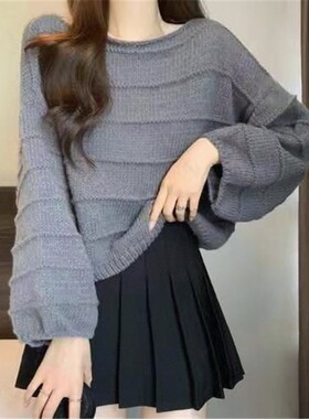春秋季多巴胺亮色慵懒风毛衣女短款小个子外穿针织上衣高腰打底衫