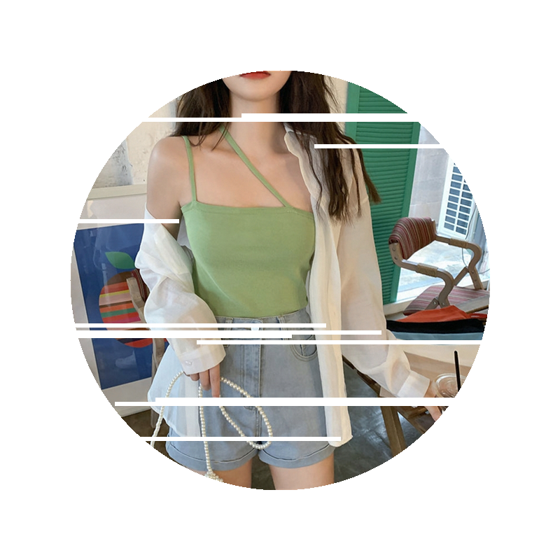 蓝色吊带背心女夏季外穿内搭带胸垫海边穿搭美背文胸一体辣妹上衣