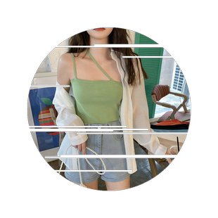 蓝色吊带背心女夏季外穿内搭带胸垫海边穿搭美背文胸一体辣妹上衣