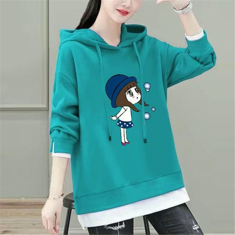 假两件连帽卫衣女韩版宽松中长款春季新款薄款长袖上衣外套潮ins