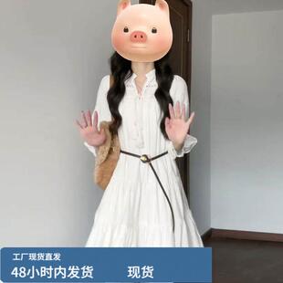 风镂空宽松白色连衣裙子女初秋新款学生大码短裙子潮