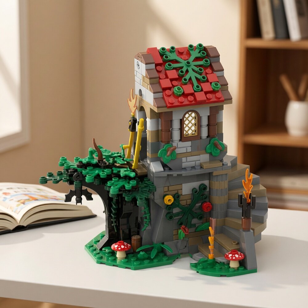 现货小颗粒MOC-113077中世纪建筑马希斯托塔树屋拼装积木玩具模型