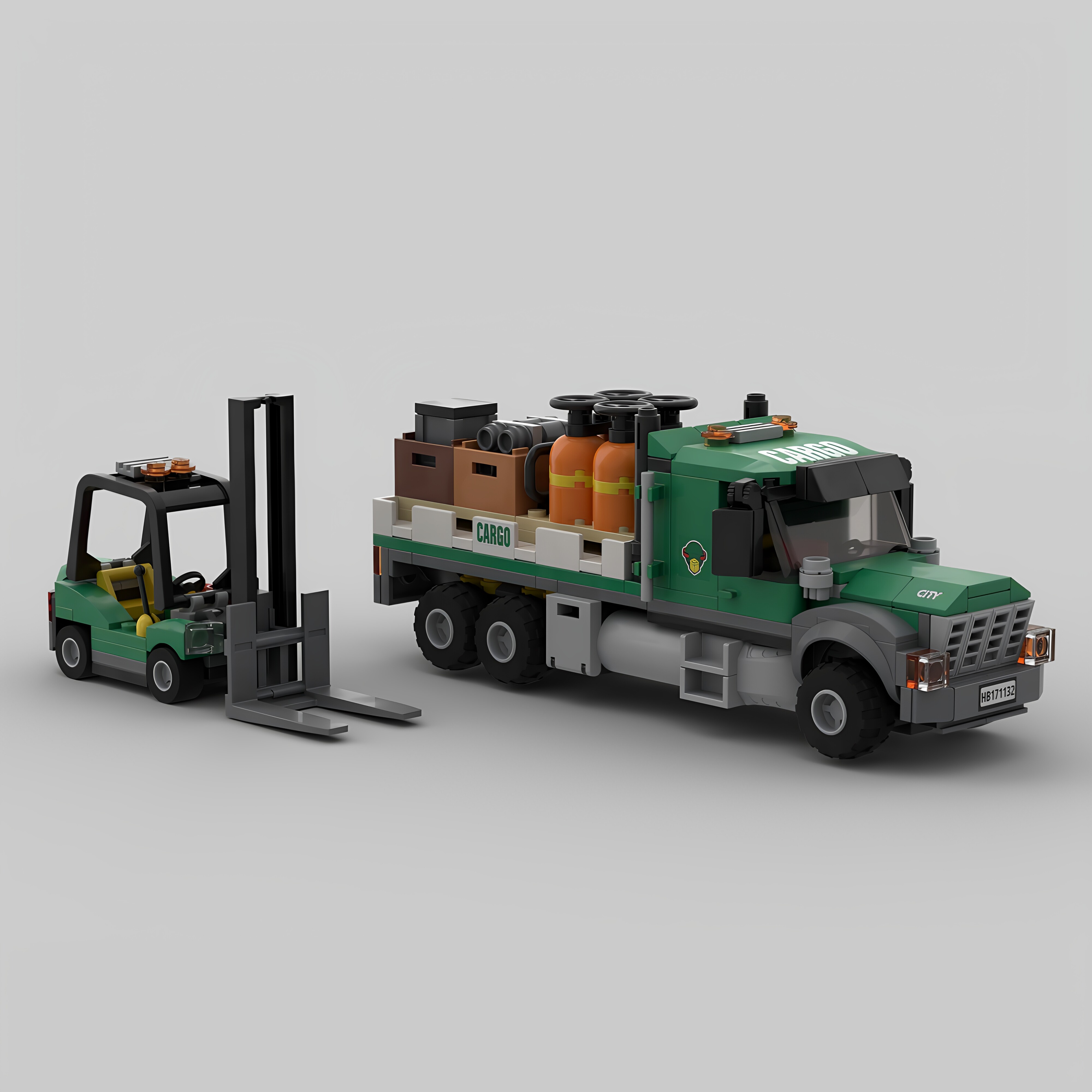 现货小颗粒MOC-171132货运平板卡车与叉车积木玩具模型礼物摆件