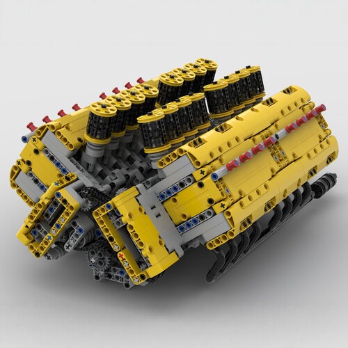 现货小颗粒MOC-169906积木V16发动机益智双推杆气门玩具模型DIY