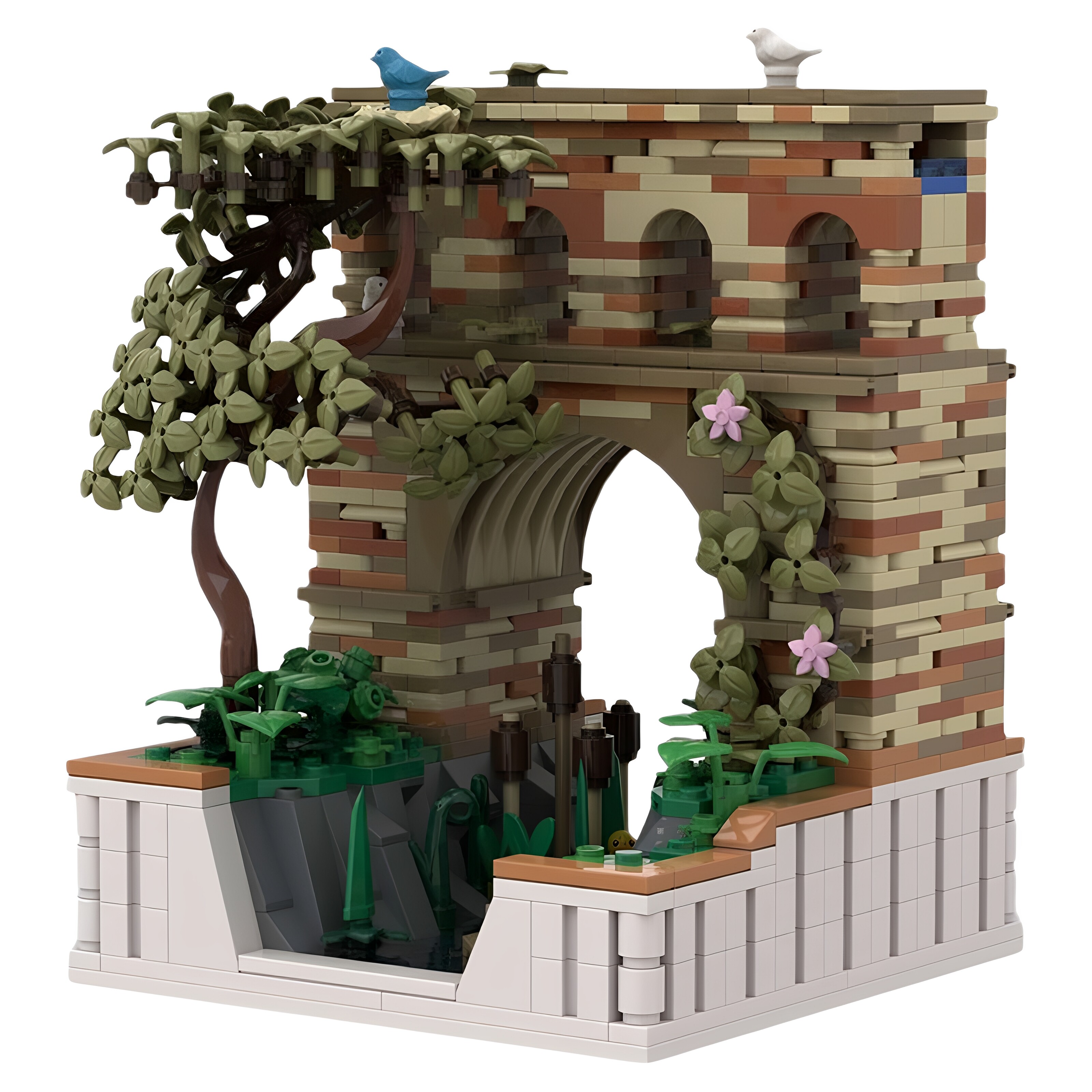 现货小颗粒MOC-138672中世纪森林建筑古代渡槽积木玩具礼物摆件