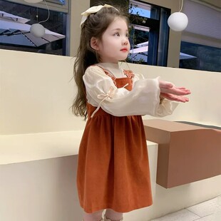 GBUBG 女童连衣裙秋装2026新款儿童背带裙套装春秋款公主裙子宝宝