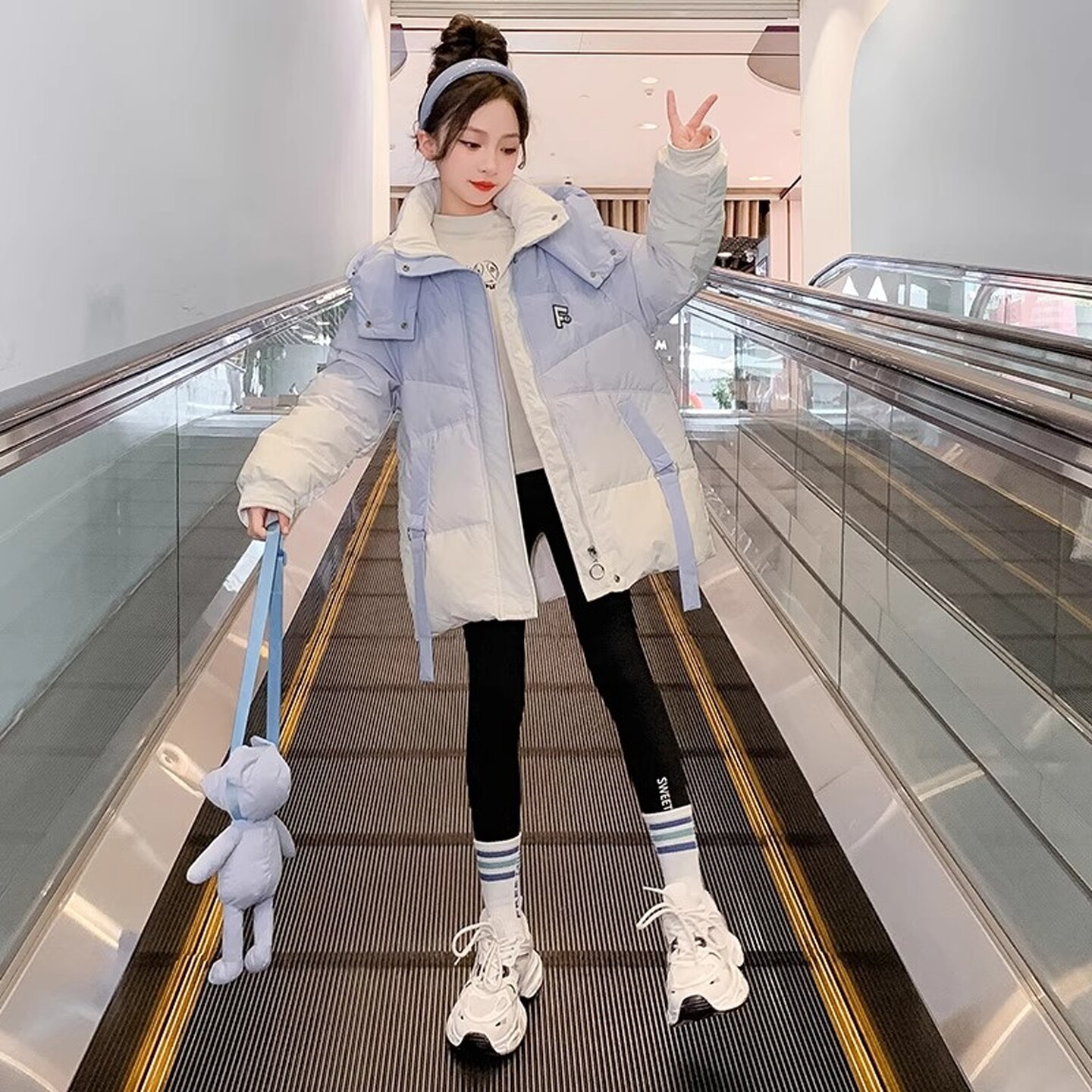 NEXT GJLG 女童羽绒服冬装洋气2025新款白鸭绒亮面免洗中长款外套