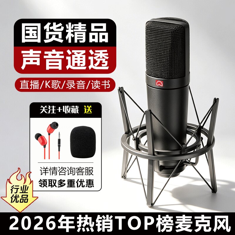 U87电容麦克风录音棚设备专业唱歌大振膜主播直播K歌设备声卡套装