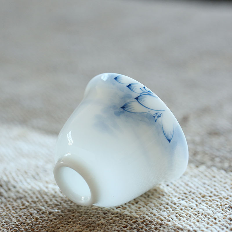 德化玉泥白瓷手绘品茗杯功夫茶具小茶杯陶瓷单杯功夫茶具主人杯,餐饮具,盖碗,淘宝优惠券,粉丝福利购,淘宝优惠卷