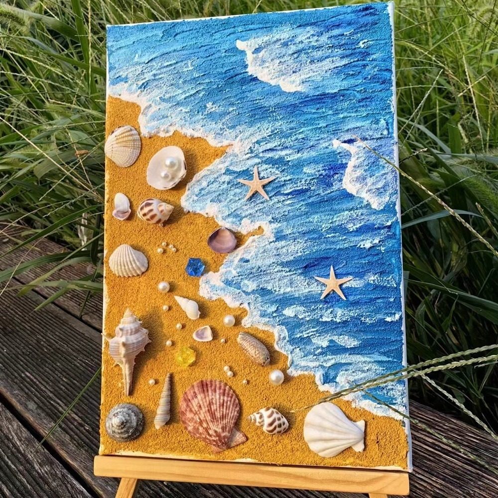 海滩贝壳肌理画diy材料儿童手工黏土石英砂丙烯亲子团建装饰挂画,家居饰品,DIY/数字油画,淘宝优惠券,粉丝福利购,淘宝优惠卷