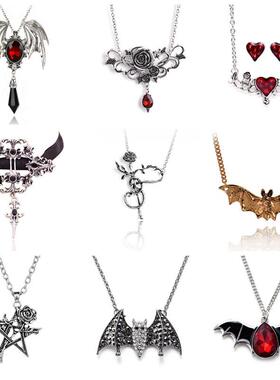 万圣节蝙蝠项链 暗黑系玫瑰花choker 哥特式吸血鬼海盗骷髅头套装