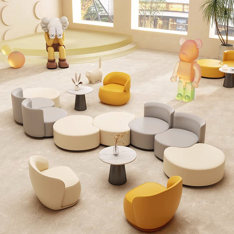 现代简约奶茶店异形沙发创意咖啡厅洽谈休闲会所奶油风格桌椅组合,住宅家具,沙发+茶几,淘宝优惠券,粉丝福利购,淘宝优惠卷