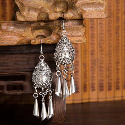 兰蝶民族风复古夸张耳环 欧美饰品苗银流苏演出耳饰 女士耳坠