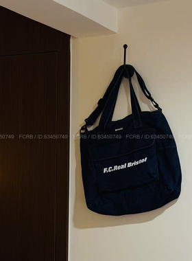 潮牌FCRB水洗牛仔布托特包男女大容量通勤腋下包单肩斜挎手提包