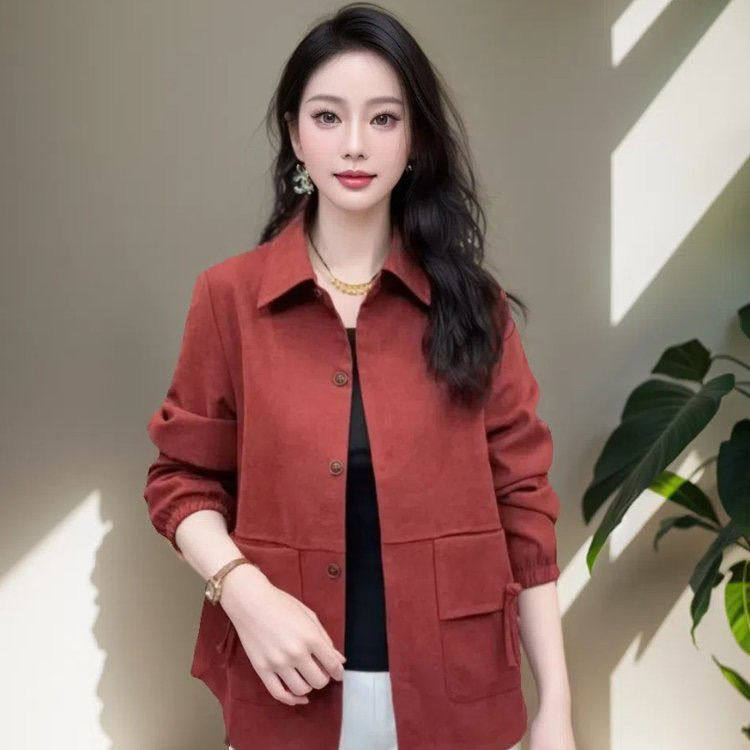 妈妈装时尚春秋款显瘦纯色外套洋气百搭中老年女装休闲上衣夹克