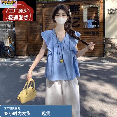 夏日多巴胺穿搭套装裤子小个子漂亮绝美棉麻亚麻巨好看明媚一整套