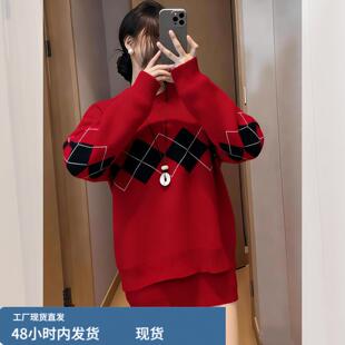设计感红色毛衣女款2026新款冬季跨年过年穿搭新年本命年马年衣服