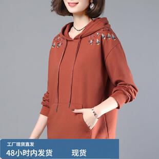 卫衣女春秋连帽套头中年短款大码妈妈春季宽松带帽中老年休闲外套