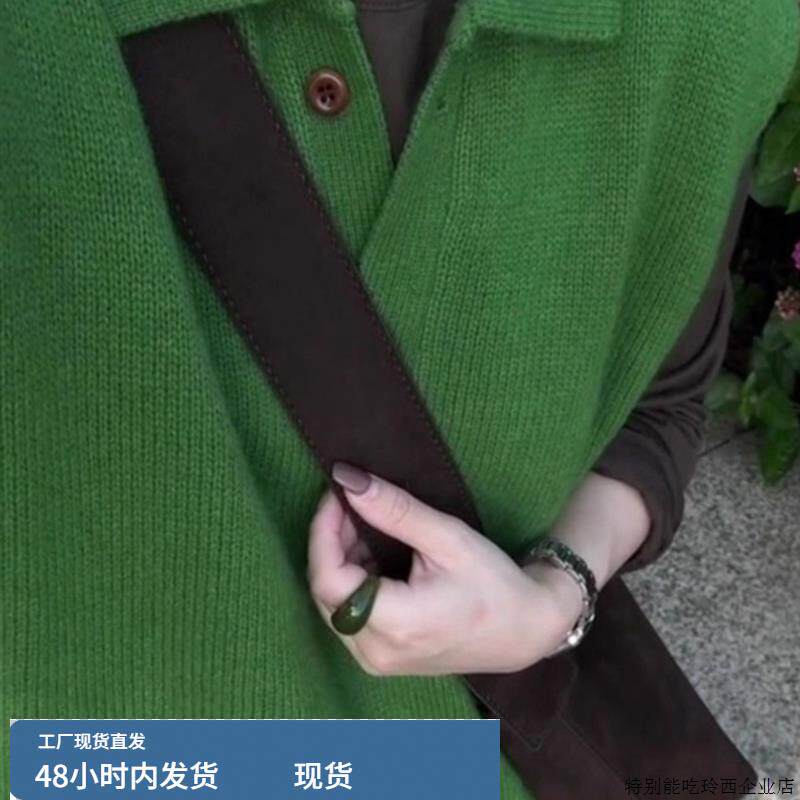 韩系chic高级感绿色Polo领针织无袖背心女秋冬季叠穿外搭毛衣马甲