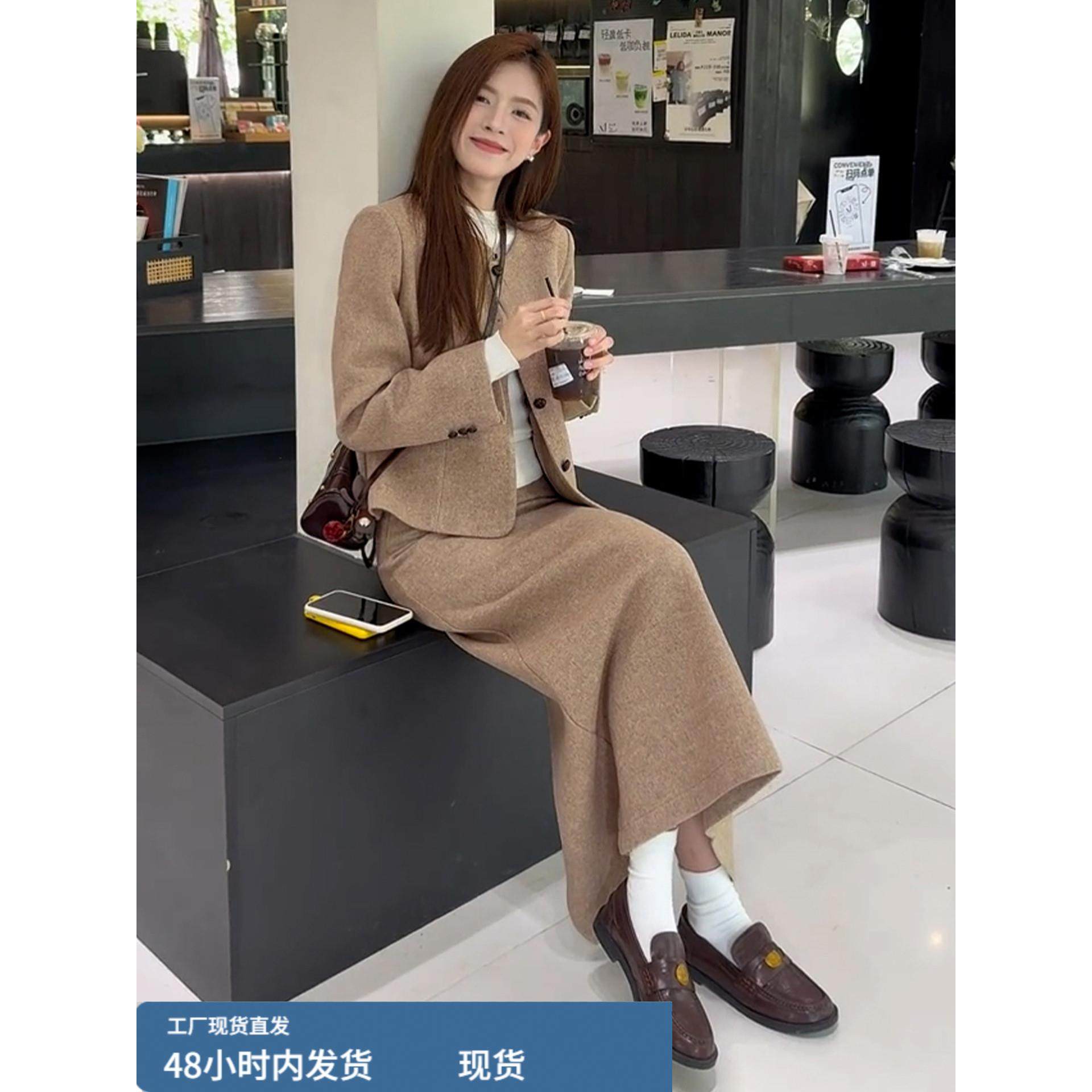 法式小香风卡其色连衣裙子女2025早秋季新款小个子穿搭一整套长裙,运动/瑜伽/健身/球迷用品,瑜伽短裙,淘宝优惠券,粉丝福利购,淘宝优惠卷