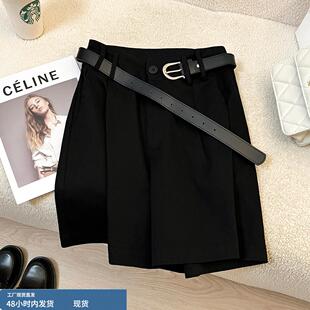 黑色西装短裤女夏季薄款宽松休闲职业百搭显瘦直筒阔腿高腰五分裤