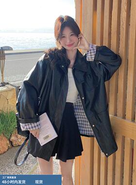 黑色翻领皮衣外套女2025年秋季新款时尚超火小个子甜酷炸街皮夹克