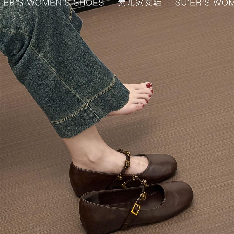 羊皮版~ 覆古棕色内增高女鞋2025超火巨好看软底舒适不累脚平底鞋