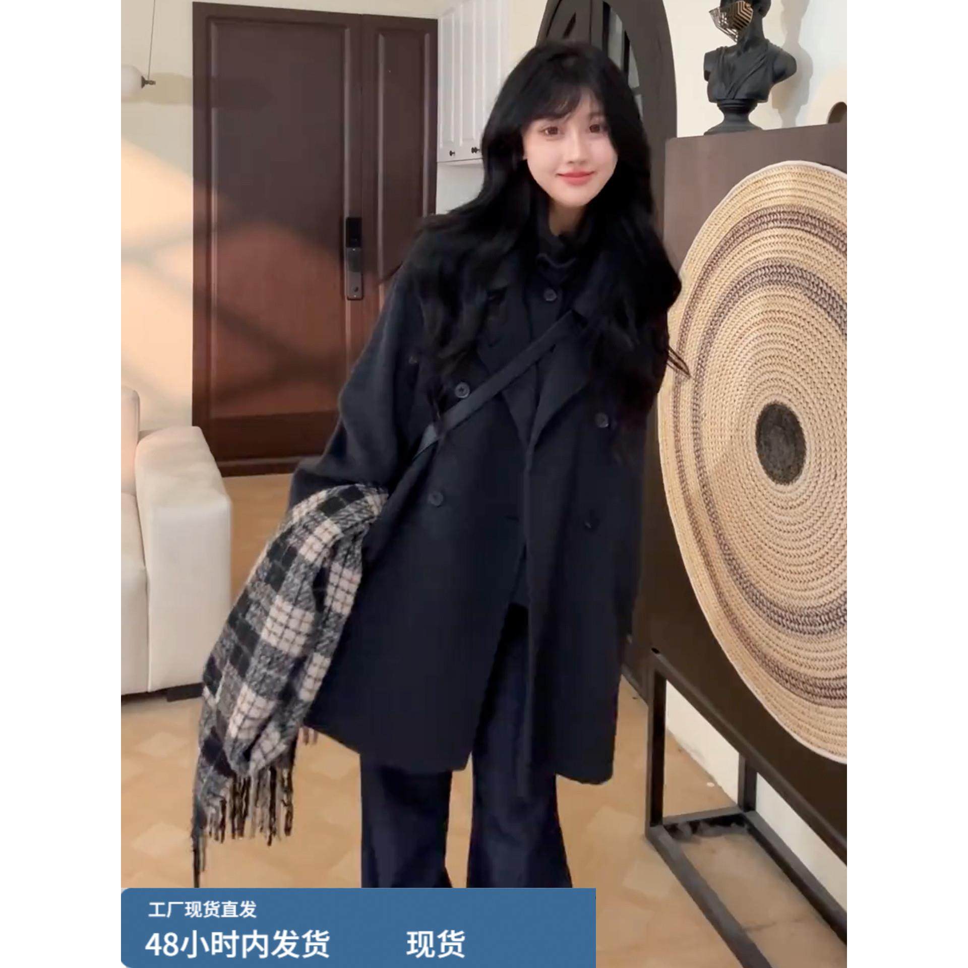 韩系高级感黑色毛呢外套女秋冬季2025新款小个子加厚短款呢子大衣,运动/瑜伽/健身/球迷用品,广场舞套装,淘宝优惠券,粉丝福利购,淘宝优惠卷