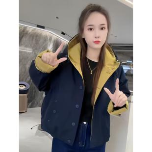 2025秋冬新款撞色翻边花边袖棉服二棉减龄宽松棉衣冲锋衣款式上衣