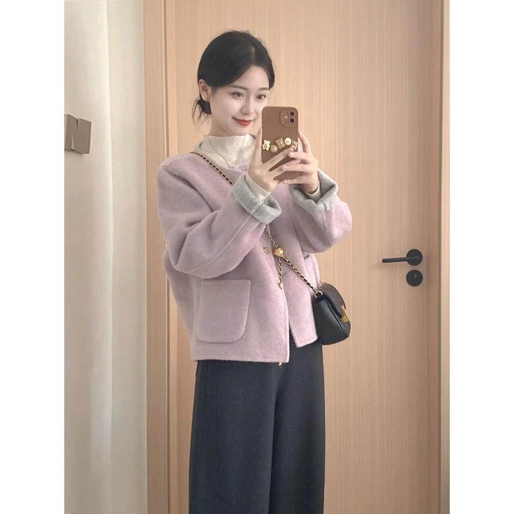 温柔风紫色减龄毛呢外套女秋冬小个子韩系慵懒风短款呢子大衣,运动/瑜伽/健身/球迷用品,广场舞套装,淘宝优惠券,粉丝福利购,淘宝优惠卷