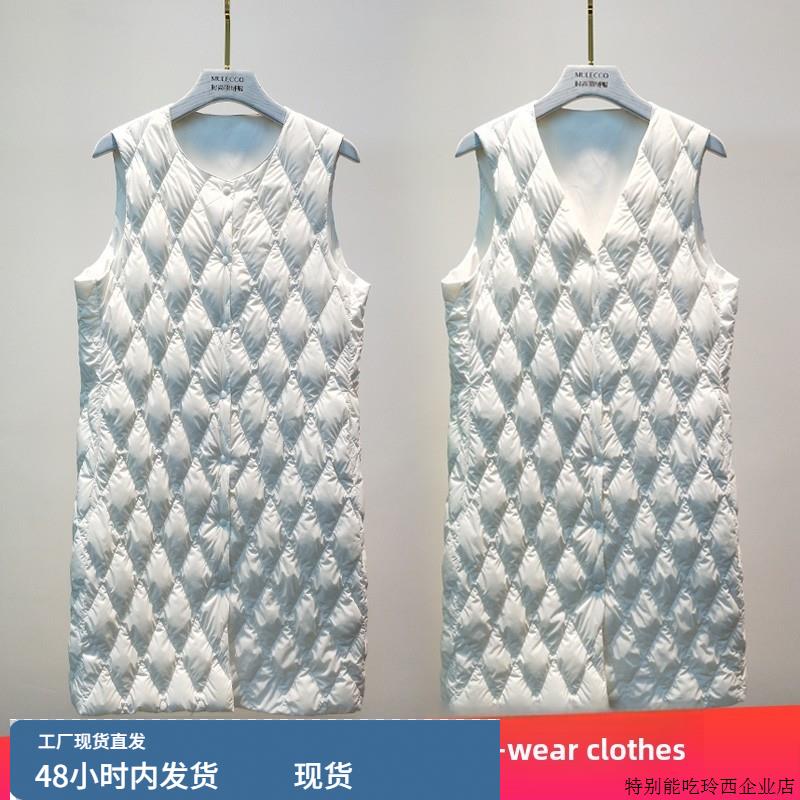 冬羽绒马甲女中长款轻薄圆领两穿大码羽绒服韩版修身保暖外套背心