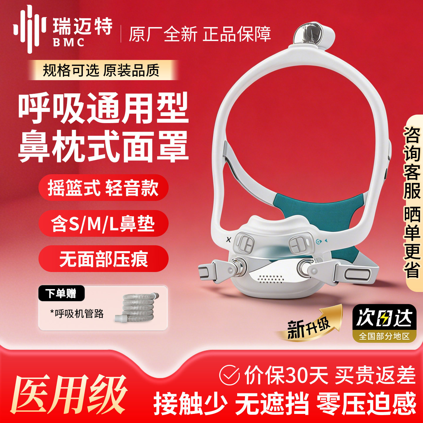 BMC瑞迈特P6S/N6S/F6S摇篮式鼻枕口鼻罩舒适各品牌呼吸机通用面罩