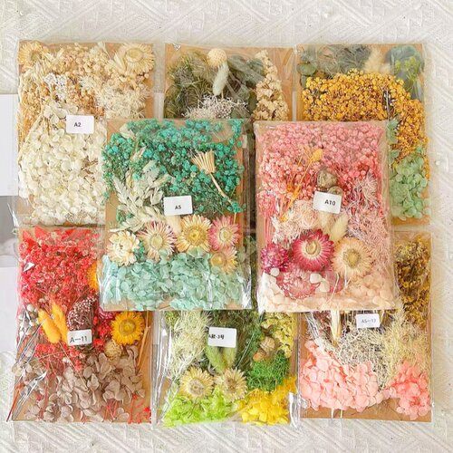 花艺材料包永生干花料A款画团扇贺卡手工干花小花束天然真花滴胶