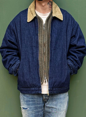 Double Indigo 石洗古着感做旧灯芯绒领羊毛内衬蓝色牛仔风雪夹克
